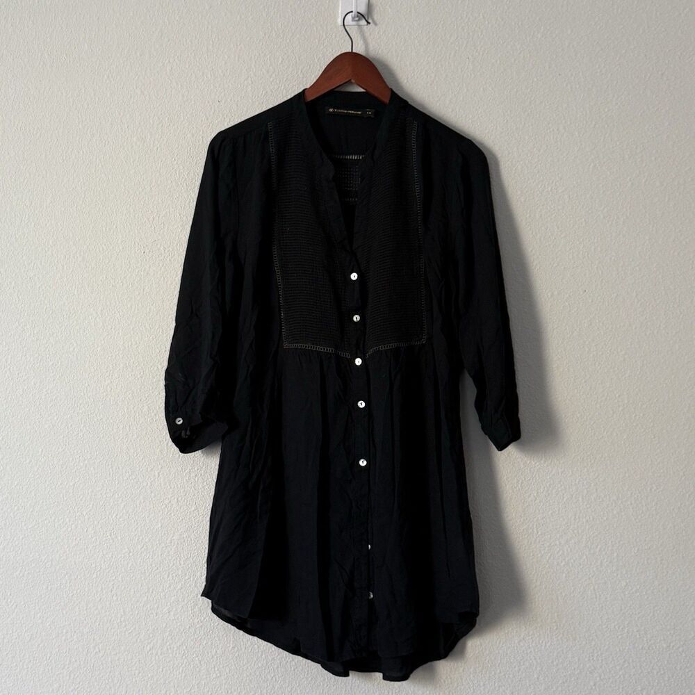 ViX Paula Hermanny Tunic Cover-Up Shirt Womens L Black Button Front
